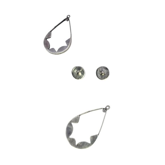 Zuni-Style Sterling Silver Multi-Stone Inlay Convertible Teardrop Earrings - Picture 16 of 16